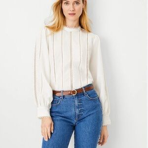 Ann Taylor Cream Blouse with Lace Accents